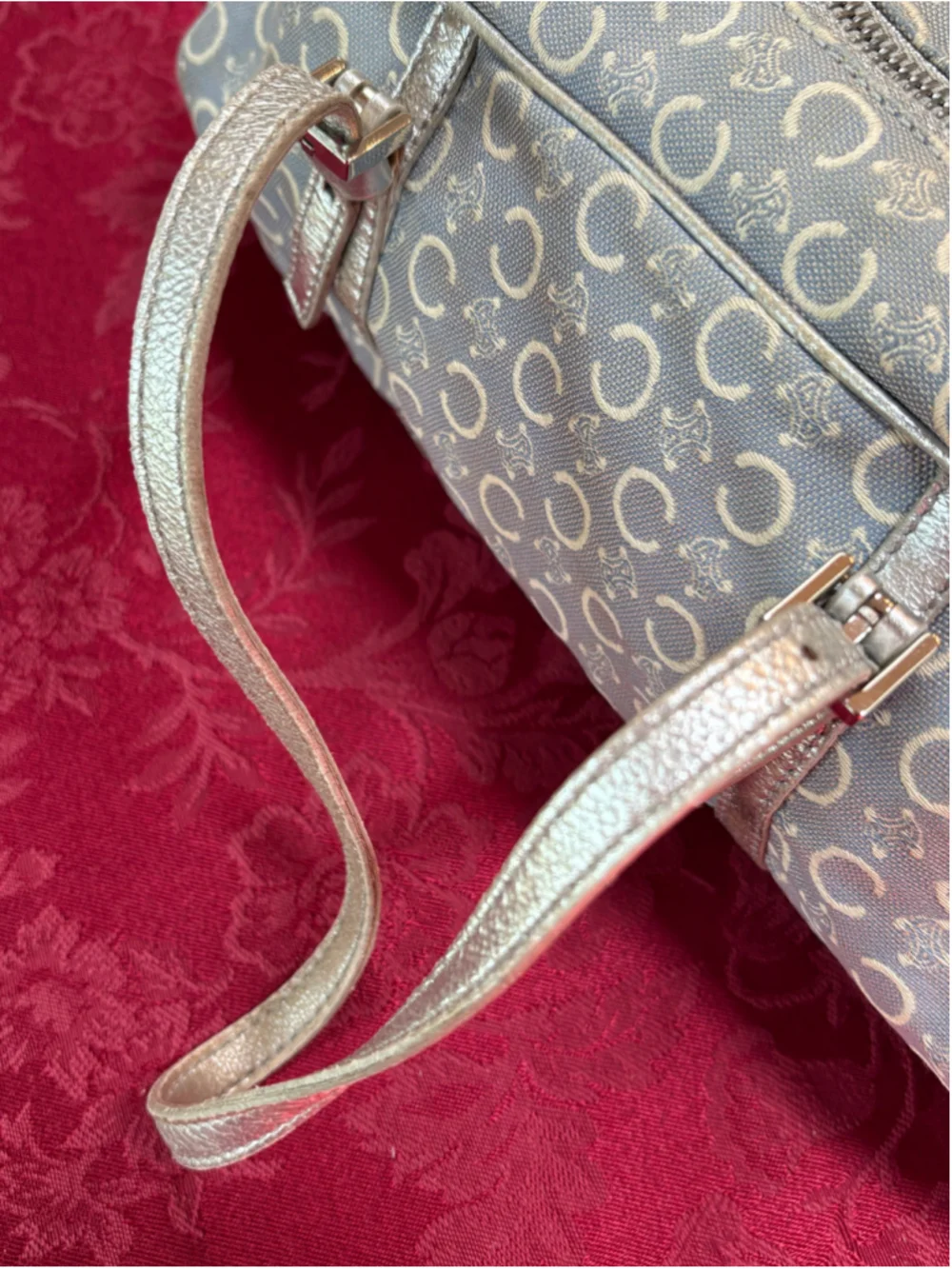 Celine Grey Canvas & Silver Leather Satchel Bag